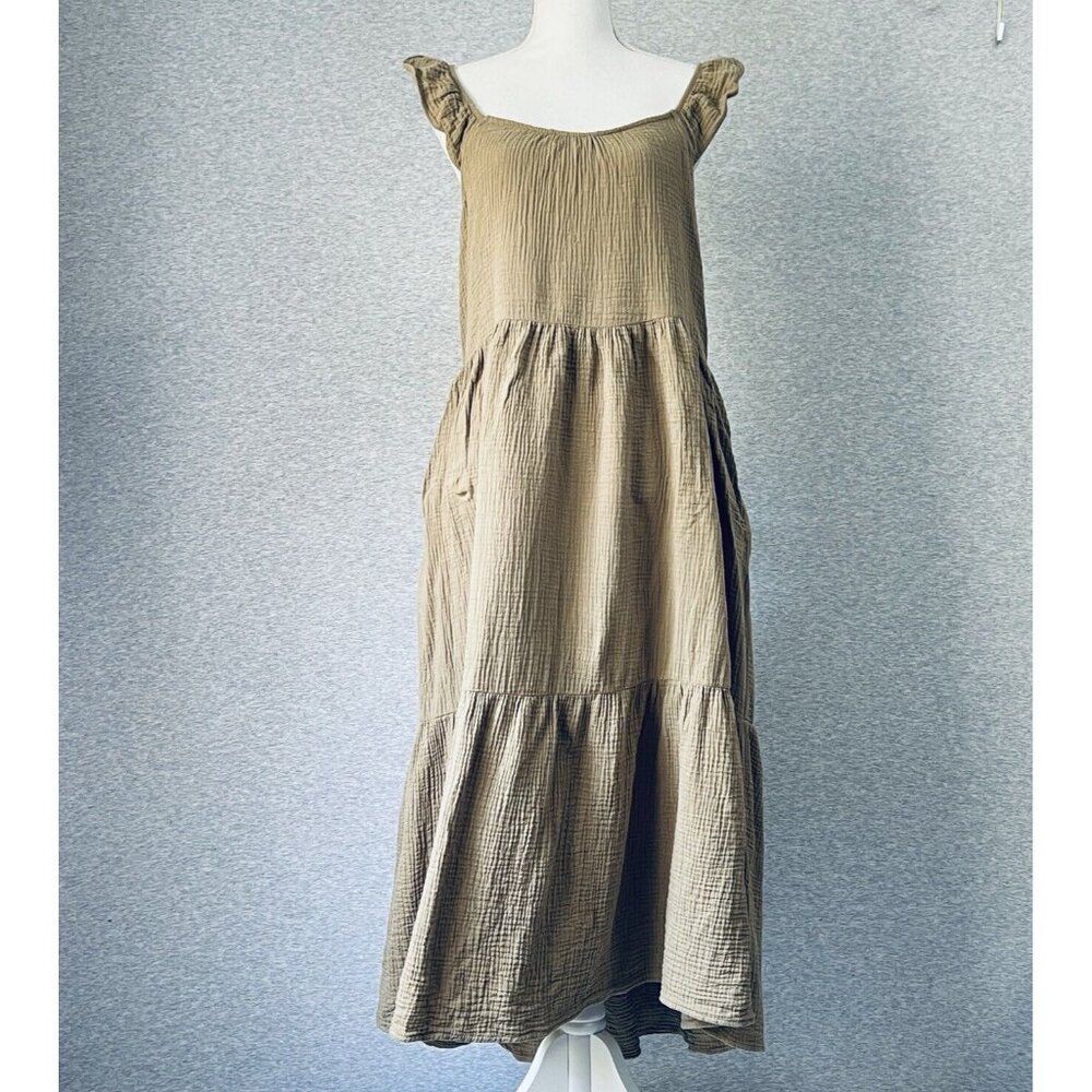 Grade & Gather Dress Womens Large‎ Green Gauze Tiered Boho Beach Midi Sundress